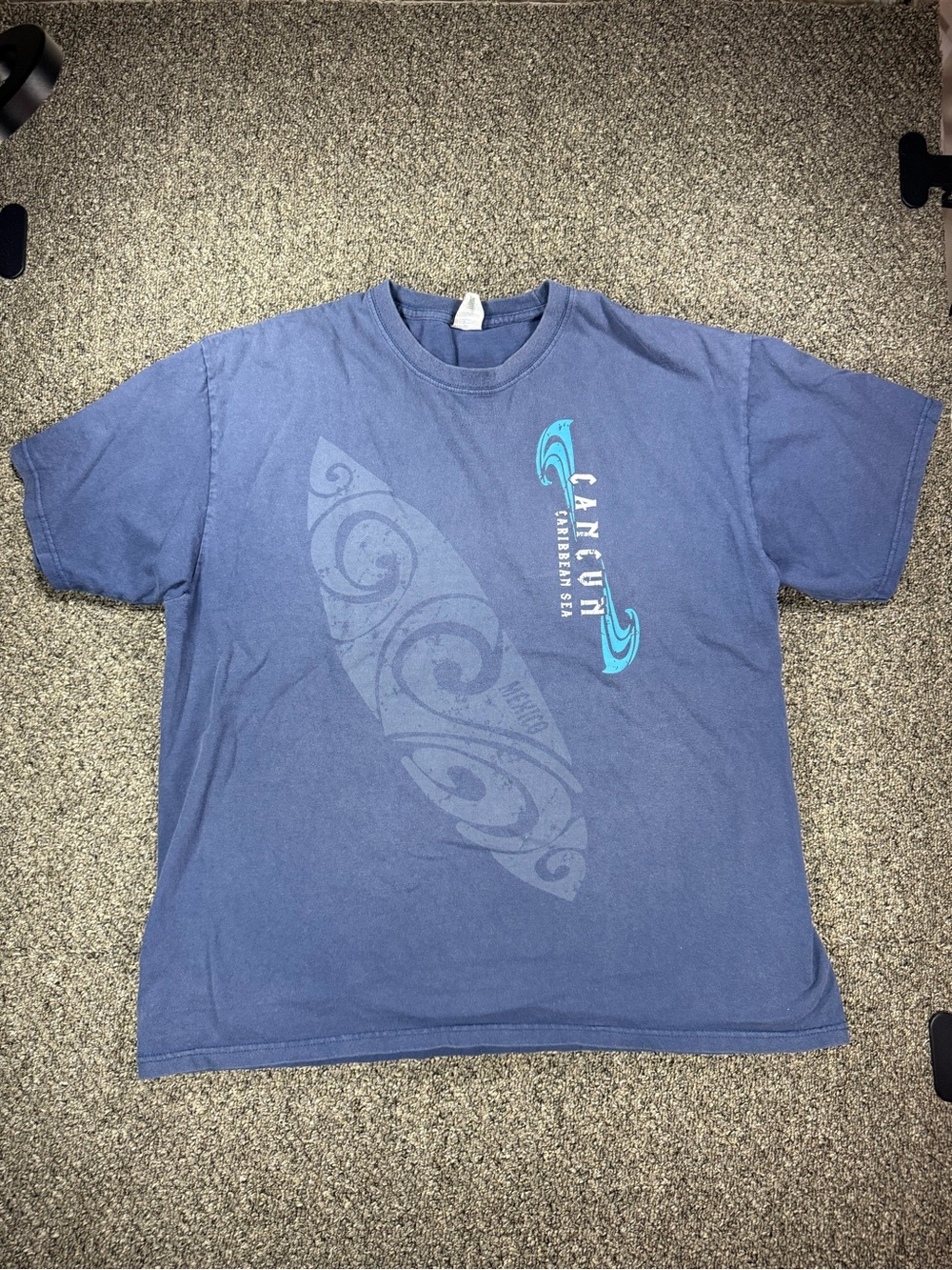Cancun Caribbean Sea Surfboard Graphic Blue Tee Shirt XL